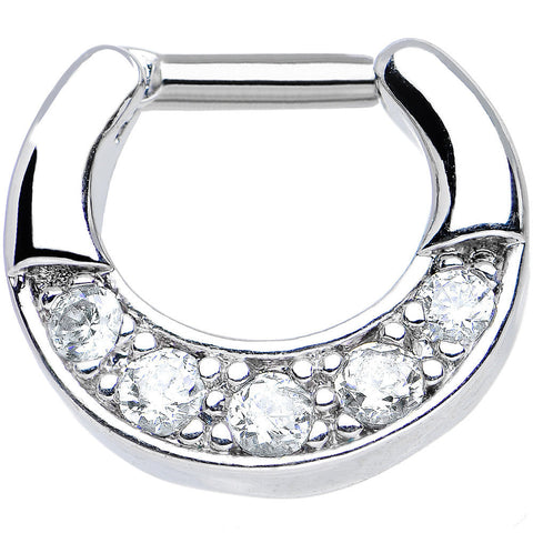 14G 1/4 Five Round Clear Cubic Zirconia Septum Clicker