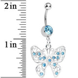 Aqua Gem Fancy Filigree Butterfly Belly Ring