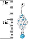 Aqua Gem Brilliant Rosebud Dangle Belly Ring