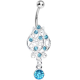 Aqua Gem Brilliant Rosebud Dangle Belly Ring