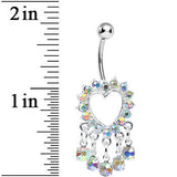 Aurora Gem Super Sparkle Drops and Hollow Heart Dangle Belly Ring