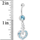 Aqua Gem Your Heart Has the Key Dangle Belly Ring