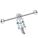 Aqua Gem 925 Silver Dreamcatcher Feather Industrial Barbell 38mm