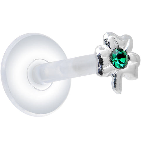 925 Silver Clear Green Cubic Zirconia Shamrock Push-In Labret Monroe