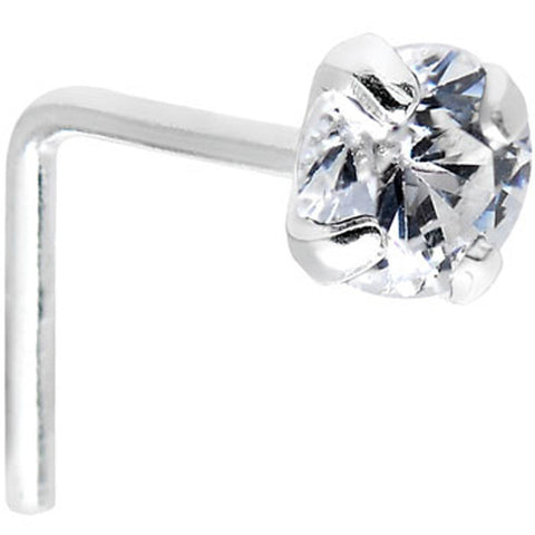 925 Sterling Silver 3mm Round Clear CZ L-Shape Nose Ring