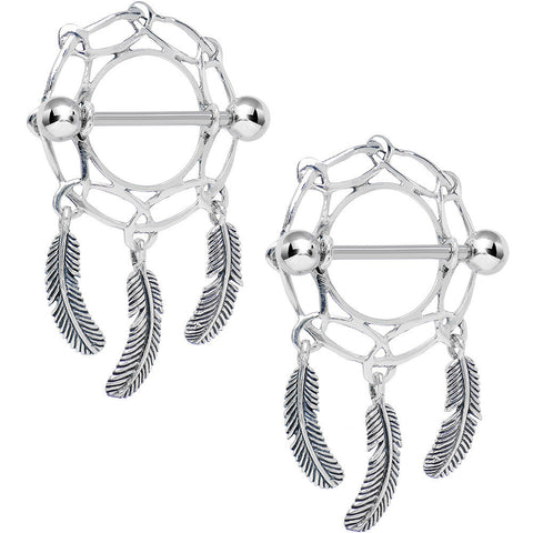 925 Sterling Silver Wide Web Dreamcatcher Nipple Shield Set