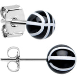 Black Acrylic Double Dribble Basketball Stud Earrings