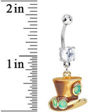 Clear Double Gem Top Hat with Goggles Steampunk Dangle Belly Ring