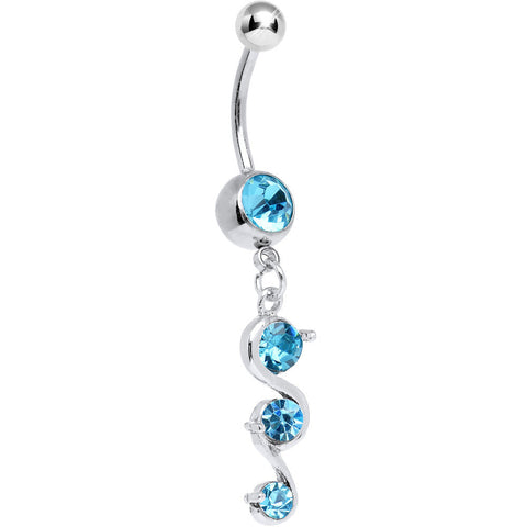 Aqua Gem Gently Curled Dangle Belly Ring