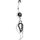 Black Gem Sparkling Angel Wing Hollow Dangle Belly Ring