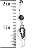 Black Gem Sparkling Angel Wing Hollow Dangle Belly Ring