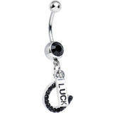 Black Gem Double the Luck Horseshoe Dangle Belly Ring