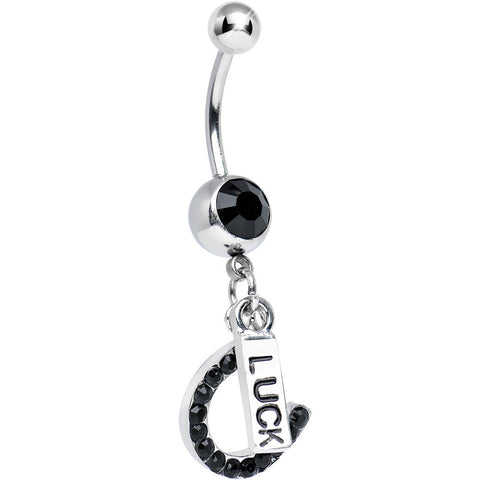 Black Gem Double the Luck Horseshoe Dangle Belly Ring