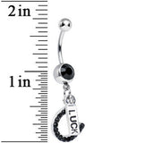 Black Gem Double the Luck Horseshoe Dangle Belly Ring