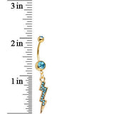 Aqua Gem Gold Plated Flash of Lightning Dangle Belly Ring