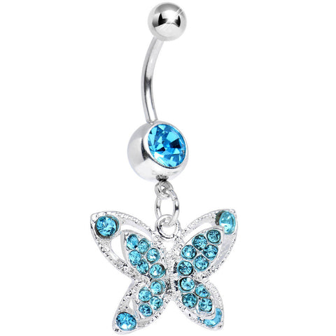 Aqua Gem Spirited Butterfly Dangle Belly Ring