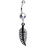 Aurora Gem Glimmering Black Forest Leaf Dangle Belly Ring