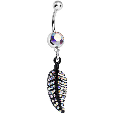 Aurora Gem Glimmering Black Forest Leaf Dangle Belly Ring