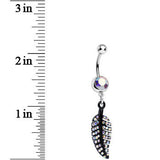Aurora Gem Glimmering Black Forest Leaf Dangle Belly Ring