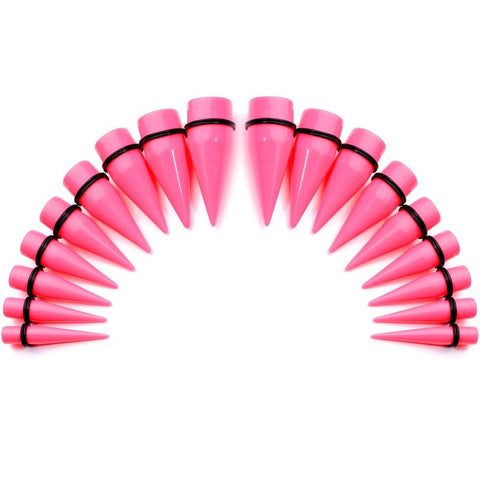 00G to 1 inch 18 Piece Bright Pink Acrylic Ear Stretching Taper Kit Set