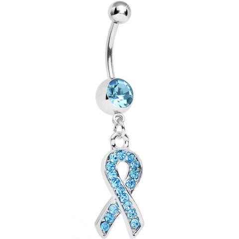 Aqua Gem Fashionable Awareness Ribbon Dangle Belly Ring