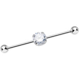 14G Clear CZ Shimmering Circle Industrial Barbell 38mm