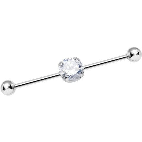14G Clear CZ Shimmering Circle Industrial Barbell 38mm