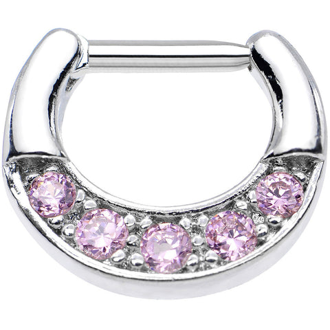 14G 5/16 Five Pink Cubic Zirconia Septum Clicker