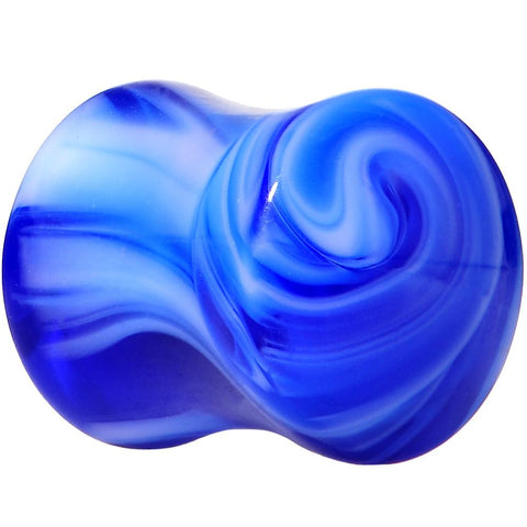 Acrylic Blue and White Marbled Saddle Plug 6G to 1 Inch