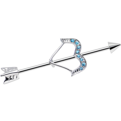 14G Blue Gem Dazzling Bow and Arrow Industrial Barbell 38mm