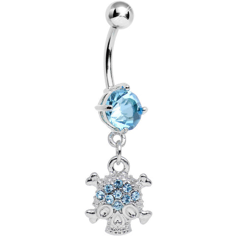 Aqua Gem Crystal Pirate Skull and Crossbones Dangle Belly Ring