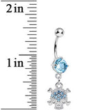 Aqua Gem Crystal Pirate Skull and Crossbones Dangle Belly Ring
