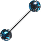 316L Steel Aqua Black Enamel Metallic Splash Barbell Tongue Ring