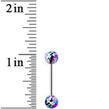 316L Steel White Pink Blue Enamel Metallic Splash Barbell Tongue Ring