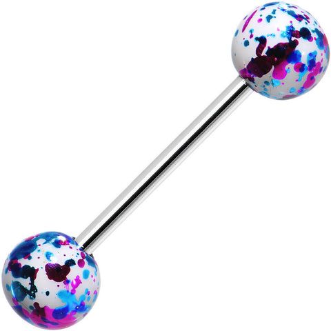 316L Steel White Pink Blue Enamel Metallic Splash Barbell Tongue Ring