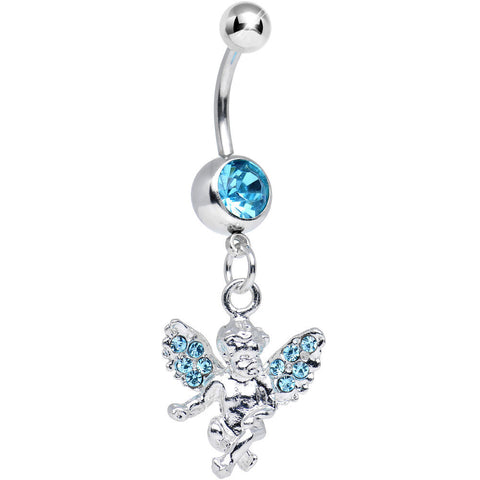 Aqua Gem Thoughtful Cherub Dangle Belly Ring