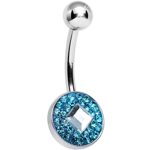 Aqua Gem Medallion with Clear Gem Diamond Core Belly Ring
