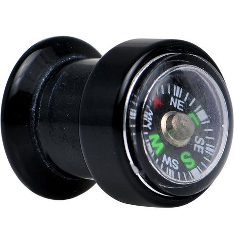 Acrylic Black Find Your Direction Compass Screw Fit Plug 0G to 1"