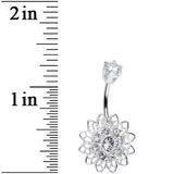 925 Sterling Silver Clear CZ Anahata Chakra Flower Belly Ring
