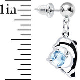 Aqua Cubic Zirconia Curious Curled Dolphin Dangle Post Earrings