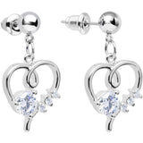 Clear Cubic Zirconia Feel the Love Heart Dangle Post Earrings