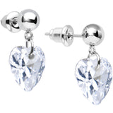 Clear Cubic Zirconia Sparkling Swinging Heart Dangle Post Earrings
