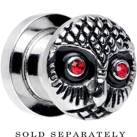0G Red Gem Eyes Stainless Steel Thoughtful Owl Screw Fit Plug