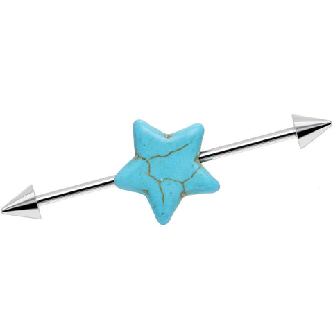 14G Faux Turquoise Impaled Star Spike Industrial Barbell 38mm