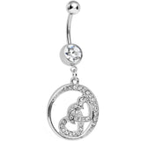 Clear Crystal Joined Double Encircled Heart Dangle Belly Ring