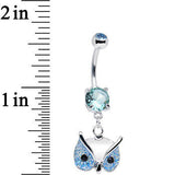 Aqua Gem Glitter Mask Owl Head Dangle Belly Ring