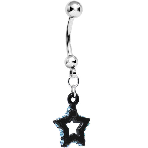 Aqua Gem Sparkling Outline Stripe Black Star Dangle Belly Ring