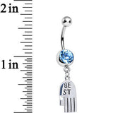 Aqua Gem Holding Hands Best Friend Heart Dangle Belly Ring Set