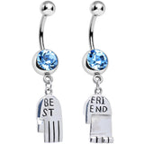 Aqua Gem Holding Hands Best Friend Heart Dangle Belly Ring Set