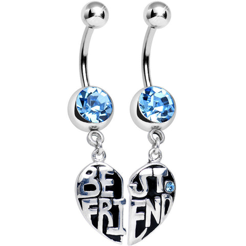 Aqua Gem Best Friend in Harmony Heart Dangle Belly Ring Set